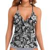 imageHolipick Tankini for Women V Neck Tummy Control Swim Top Ruched Bathing Suit No BottomBlack White Floral