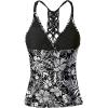 imageHolipick Tankini for Women V Neck Tummy Control Swim Top Ruched Bathing Suit No BottomBlack White Floral