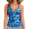 imageHolipick Tankini for Women V Neck Tummy Control Swim Top Ruched Bathing Suit No BottomBlue Leaves