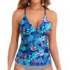 imageHolipick Tankini for Women V Neck Tummy Control Swim Top Ruched Bathing Suit No BottomBlue Leaves