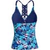 imageHolipick Tankini for Women V Neck Tummy Control Swim Top Ruched Bathing Suit No BottomBlue Leaves
