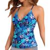 imageHolipick Tankini for Women V Neck Tummy Control Swim Top Ruched Bathing Suit No BottomBlue Leaves