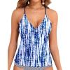 imageHolipick Tankini for Women V Neck Tummy Control Swim Top Ruched Bathing Suit No BottomBlue Tie Dye