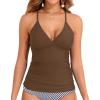 imageHolipick Tankini for Women V Neck Tummy Control Swim Top Ruched Bathing Suit No BottomBrown
