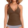 imageHolipick Tankini for Women V Neck Tummy Control Swim Top Ruched Bathing Suit No BottomBrown