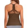 imageHolipick Tankini for Women V Neck Tummy Control Swim Top Ruched Bathing Suit No BottomBrown
