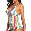 imageHolipick Tankini for Women V Neck Tummy Control Swim Top Ruched Bathing Suit No BottomColorful Striped