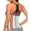 imageHolipick Tankini for Women V Neck Tummy Control Swim Top Ruched Bathing Suit No BottomColorful Striped