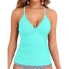 imageHolipick Tankini for Women V Neck Tummy Control Swim Top Ruched Bathing Suit No BottomLight Bluegreen