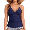imageHolipick Tankini for Women V Neck Tummy Control Swim Top Ruched Bathing Suit No BottomNavy Blue
