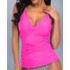 imageHolipick Tankini for Women V Neck Tummy Control Swim Top Ruched Bathing Suit No BottomNeon Pink