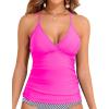imageHolipick Tankini for Women V Neck Tummy Control Swim Top Ruched Bathing Suit No BottomNeon Pink