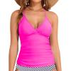 imageHolipick Tankini for Women V Neck Tummy Control Swim Top Ruched Bathing Suit No BottomNeon Pink