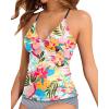 imageHolipick Tankini for Women V Neck Tummy Control Swim Top Ruched Bathing Suit No BottomWhite Floral