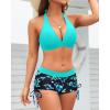 imageHolipick Two Piece Bathing Suit with Shorts for Women Push Up Bikini Swimsuit Set with Boy ShortAqua  Blue Floral