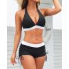 imageHolipick Two Piece Bathing Suit with Shorts for Women Push Up Bikini Swimsuit Set with Boy ShortBlackwhite