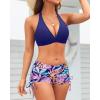 imageHolipick Two Piece Bathing Suit with Shorts for Women Push Up Bikini Swimsuit Set with Boy ShortNavy Blue and Leaves