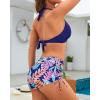 imageHolipick Two Piece Bathing Suit with Shorts for Women Push Up Bikini Swimsuit Set with Boy ShortNavy Blue and Leaves