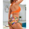 imageHolipick Two Piece Bathing Suit with Shorts for Women Push Up Bikini Swimsuit Set with Boy ShortOrange Flowers