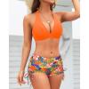 imageHolipick Two Piece Bathing Suit with Shorts for Women Push Up Bikini Swimsuit Set with Boy ShortOrange Flowers