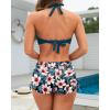 imageHolipick Two Piece Bathing Suit with Shorts for Women Push Up Bikini Swimsuit Set with Boy ShortTeal Flower