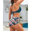 imageHolipick Two Piece Bathing Suit with Shorts for Women Push Up Bikini Swimsuit Set with Boy ShortTeal Flower