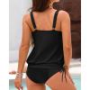 imageHolipick Two Piece Blouson Tankini Swimsuits for Women Tummy Control Bathing Suits Modest Tankini Top with Bikini BottomBlack