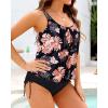 imageHolipick Two Piece Blouson Tankini Swimsuits for Women Tummy Control Bathing Suits Modest Tankini Top with Bikini BottomBlack Floral