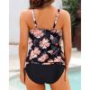imageHolipick Two Piece Blouson Tankini Swimsuits for Women Tummy Control Bathing Suits Modest Tankini Top with Bikini BottomBlack Floral