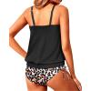 imageHolipick Two Piece Blouson Tankini Swimsuits for Women Tummy Control Bathing Suits Modest Tankini Top with Bikini BottomBlack Leopard