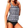 imageHolipick Two Piece Blouson Tankini Swimsuits for Women Tummy Control Bathing Suits Modest Tankini Top with Bikini BottomBlack White