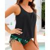 imageHolipick Two Piece Blouson Tankini Swimsuits for Women Tummy Control Bathing Suits Modest Tankini Top with Bikini BottomBlack With Leaf