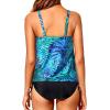 imageHolipick Two Piece Blouson Tankini Swimsuits for Women Tummy Control Bathing Suits Modest Tankini Top with Bikini BottomBlue Green Leaf