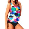 imageHolipick Two Piece Blouson Tankini Swimsuits for Women Tummy Control Bathing Suits Modest Tankini Top with Bikini BottomColor Block