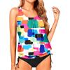 imageHolipick Two Piece Blouson Tankini Swimsuits for Women Tummy Control Bathing Suits Modest Tankini Top with Bikini BottomColor Block