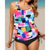 imageHolipick Two Piece Blouson Tankini Swimsuits for Women Tummy Control Bathing Suits Modest Tankini Top with Bikini BottomColor Block