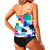 imageHolipick Two Piece Blouson Tankini Swimsuits for Women Tummy Control Bathing Suits Modest Tankini Top with Bikini BottomColor Block