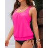 imageHolipick Two Piece Blouson Tankini Swimsuits for Women Tummy Control Bathing Suits Modest Tankini Top with Bikini BottomPink