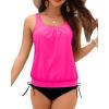 imageHolipick Two Piece Blouson Tankini Swimsuits for Women Tummy Control Bathing Suits Modest Tankini Top with Bikini BottomPink