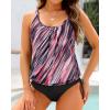 imageHolipick Two Piece Blouson Tankini Swimsuits for Women Tummy Control Bathing Suits Modest Tankini Top with Bikini BottomPink Striped