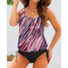 imageHolipick Two Piece Blouson Tankini Swimsuits for Women Tummy Control Bathing Suits Modest Tankini Top with Bikini BottomPink Striped