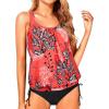 imageHolipick Two Piece Blouson Tankini Swimsuits for Women Tummy Control Bathing Suits Modest Tankini Top with Bikini BottomRed Floral