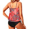 imageHolipick Two Piece Blouson Tankini Swimsuits for Women Tummy Control Bathing Suits Modest Tankini Top with Bikini BottomRed Floral