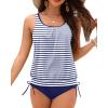 imageHolipick Two Piece Blouson Tankini Swimsuits for Women Tummy Control Bathing Suits Modest Tankini Top with Bikini BottomStripe