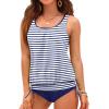imageHolipick Two Piece Blouson Tankini Swimsuits for Women Tummy Control Bathing Suits Modest Tankini Top with Bikini BottomStripe