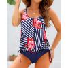 imageHolipick Two Piece Blouson Tankini Swimsuits for Women Tummy Control Bathing Suits Modest Tankini Top with Bikini BottomStripe Floral
