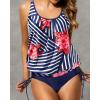 imageHolipick Two Piece Blouson Tankini Swimsuits for Women Tummy Control Bathing Suits Modest Tankini Top with Bikini BottomStripe Floral