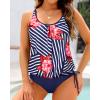 imageHolipick Two Piece Blouson Tankini Swimsuits for Women Tummy Control Bathing Suits Modest Tankini Top with Bikini BottomStripe Floral