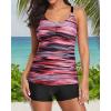 imageHolipick Two Piece Tankini Bathing Suits for Women Modest Athletic Tankini Top with Shorts Tummy Control SwimsuitsPink and Black Stripes