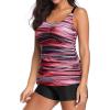 imageHolipick Two Piece Tankini Bathing Suits for Women Modest Athletic Tankini Top with Shorts Tummy Control SwimsuitsPink and Black Stripes